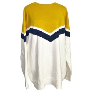 E. Luna Oversized Color block Crewneck Yellow and White Sweater